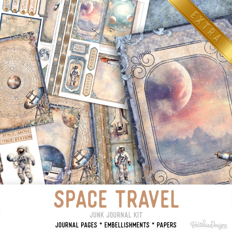 Space Journal Paper Astronomy Junk Journal Kit DELUXE, Astronomy Crafting Printables Kit ...