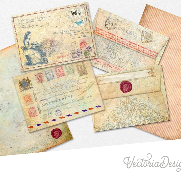 Old Writing Envelopes, Printable Envelopes, Writing Paper, Vintage Envelopes, Printable Stationery, Journal Embellishments, Crafts - 002583