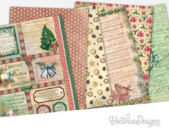 Cozy Christmas Scrapbooking, Summer Christmas Paper Pack, Vintage Christmas In July Supplies, Christmas Embellishments, Wrap Paper 002403