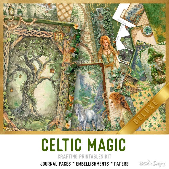 Celtic Magic Junk Journal Kit DELUXE - Printable Pages, Papers and Embellishments for Crafting - 003686