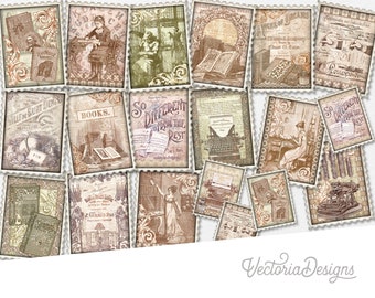 Library Treasures Postage Stamps, Printable Stamps, Junk Journal Embellishments, Scrapbooking Ephemera, Junk Journal Embellishments - 002580