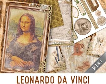 Leonardo Da Vinci Large Junk Journal Kit MINI, Vintage Junk Journal Crafting Printables Da Vinci Journal Embellishments Paper Craft 003842