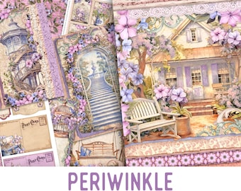 Periwinkle Junk Journal Kit, Flower Junk Journal Kit Periwinkle Embellishments Junk Journal Papers Printable Craft kit - 003519
