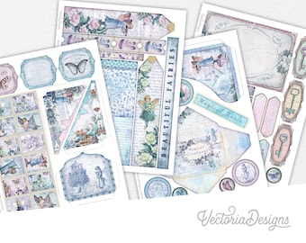 Winter Fairies Embellishment Sheets, Fairy Junk Journal Embellishments, Printable Embellishments, Scrapbook Supplies, Crafting, DIY - 002831