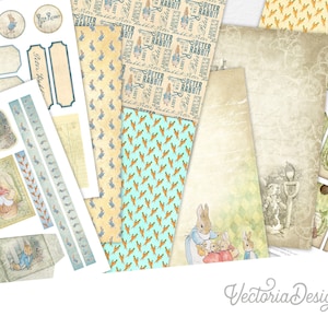 Peter Rabbit Kit, Digital Paper Kit, Junk Journal Kit, Digital Download, Peter Rabbit Printable Paper, Scrapbook Paper Beatrix Potter 001750