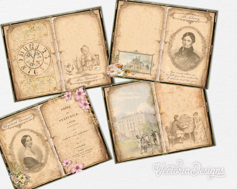 Pride and Prejudice Junk Journal Kit, Jane Austen Junk Journal Kit, Vintage Ephemera, Journal Supplies, Embellishments, Scrapbooking 002368 image 8