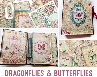 Dragonflies & Butterflies Junk Journal Kit, Crafting Printables Butterfly Junk Journal Embellishments Paper Craft Kits DIY Tutorial 002810