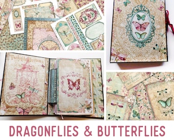 Dragonflies & Butterflies Junk Journal Kit, Crafting Printables Butterfly Junk Journal Embellishments Paper Craft Kits DIY Tutorial 002810