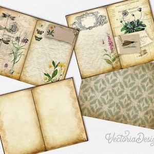 Botanical Junk Journal, Junk Journal Supplies, Cottagecore Journal Kit, Scrapbook Paper, Herbs Journal Kit, Journaling Paper, DIY 001961 image 2