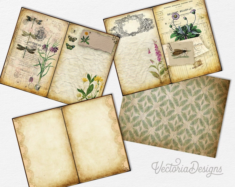 Botanical Junk Journal, Junk Journal Supplies, Cottagecore Journal Kit, Scrapbook Paper, Herbs Journal Kit, Journaling Paper, DIY 001961 image 2