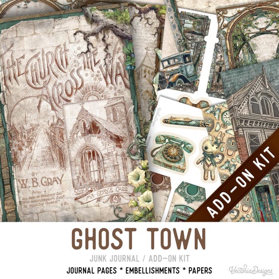 Ghost Town Junk Journal Kit, Printable Pages, Embellishments, Papers (Add-On) - 004102
