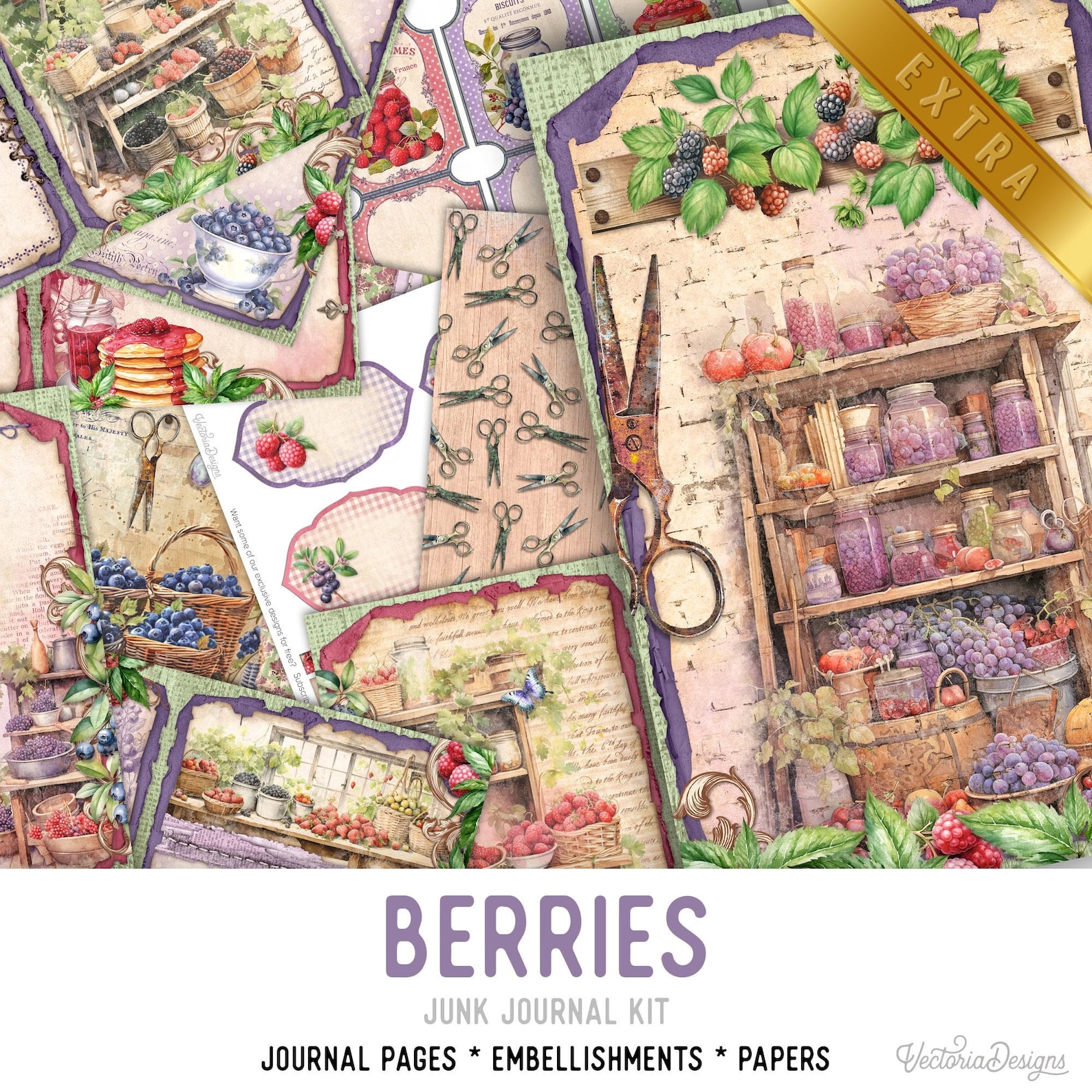 Strawberries Junk Journal Kit DELUXE, Strawberry Junk Journal Crafting ...