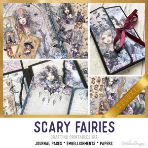 Scary Fairies Junk Journal Kit DELUXE Dark Fairies Crafting Printables Kit Fairy Embellishments Paper Halloween Craft Kit Tutorial 003103