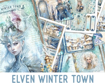 Elven Winter Town Junk Journal Kit, Printable Junk Journal Kit Winter Elven Embellishments Junk Journal elven Papers Elven Craft Kit 003080