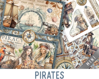 Pirates Junk Journal Kit MINI, Pirate Crafting Printables Kit Pirate Embellishments Printable Pirate Paper Kit Pirate Craft Kit 003416