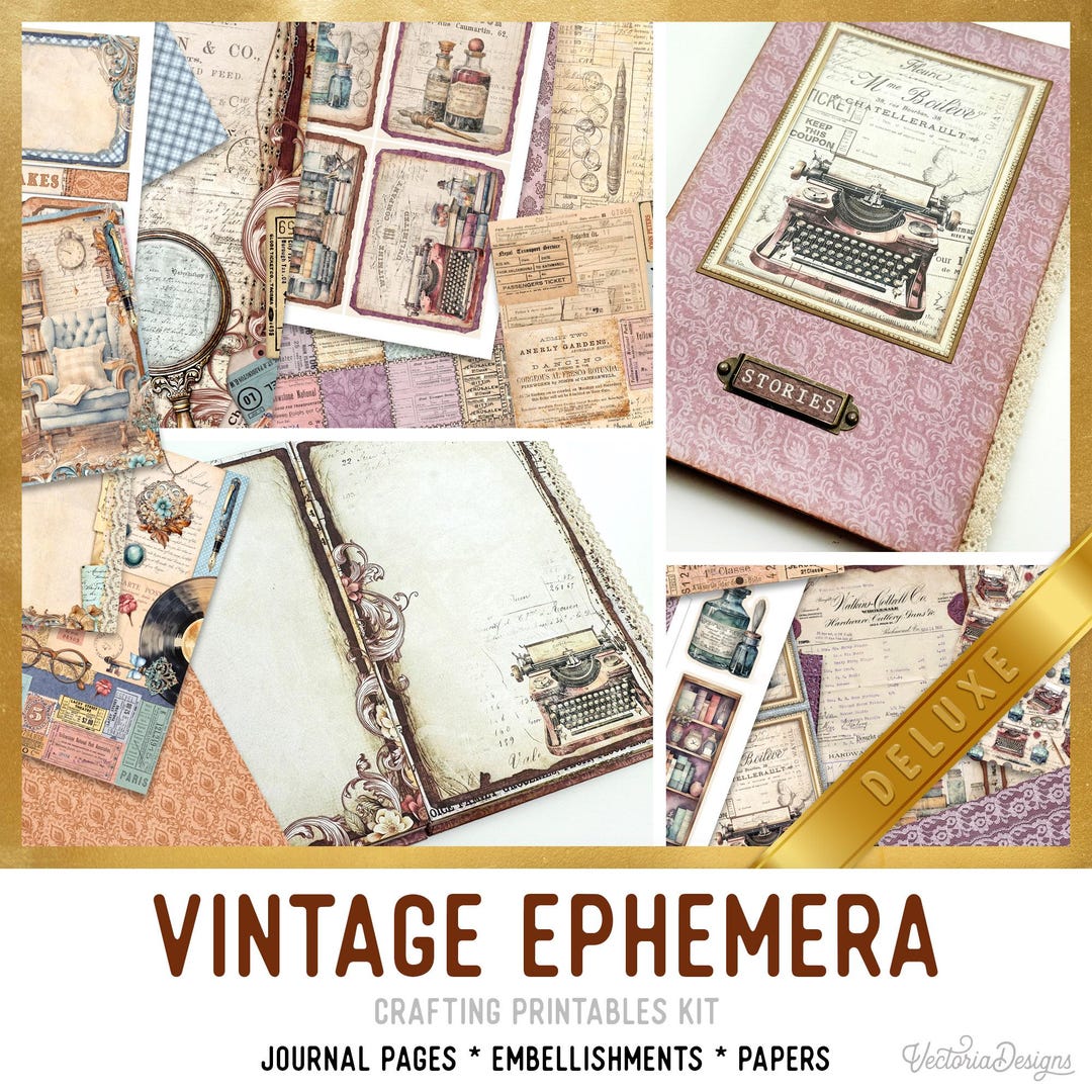 Vintage Ephemera Junk Journal Kit With Tutorial DELUXE Version - 003870 ...
