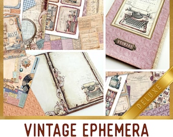 Vintage Ephemera Junk Journal Kit with Tutorial DELUXE version - 003870