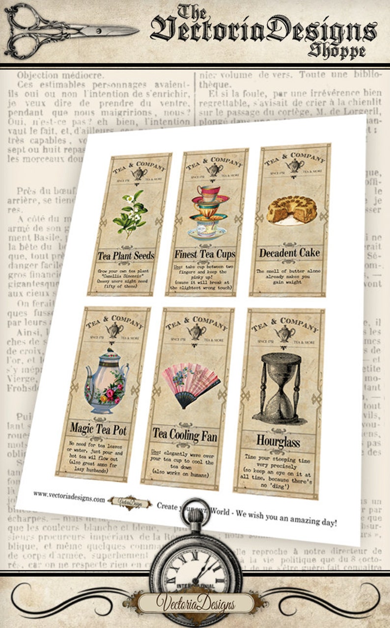 Tea Apothecary Labels tea shop party printable hobby crafting scrapbooking instant download digital collage sheet 000922 image 2