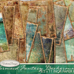 Mermaid Paper Pack, Fantasy Paper Pack, Printable Paper Pack, Junk Journal, Mermaid Digital Paper, Mermaid Journal, Digital Download 001958 image 1