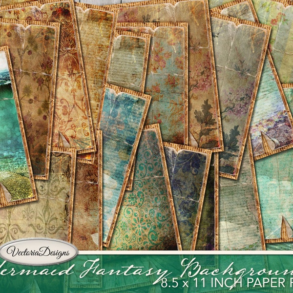 Mermaid Paper Pack, Fantasy Paper Pack, Printable Paper Pack, Junk Journal, Mermaid Digital Paper, Mermaid Journal, Digital Download 001958