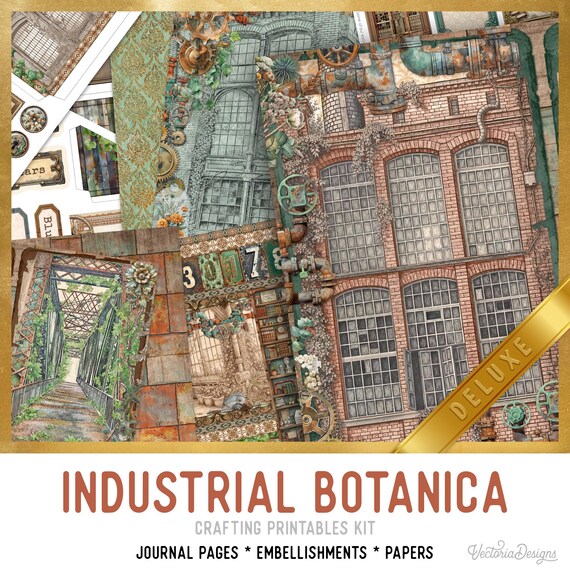 Industrial Botanica Printable Junk Journal Kit (DELUXE) - Printable Pages, Papers and Embellishments for Crafting - 003999