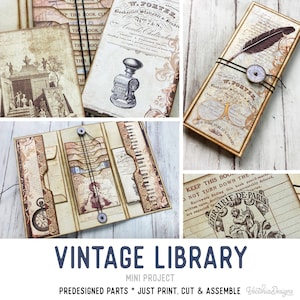 Vintage Library Mini Project Waterfall Booklet Craft Kit Folio Kit Vacation Craft Junk Journal Printable Craft kits Printable Gift 002804