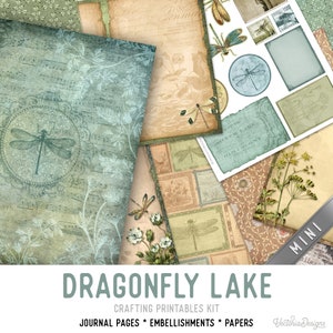 Dragonfly Lake MINI Crafting Printables Kit, Dragonfly Junk Journal, Journal Embellishments, Craft Kit, Printable Paper Pack - 002903