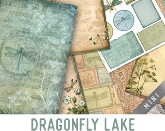 Dragonfly Lake MINI Crafting Printables Kit, Dragonfly Junk Journal, Journal Embellishments, Craft Kit, Printable Paper Pack - 002903