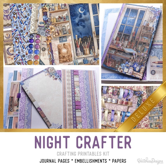 Night Crafter Junk Journal Kit – Deluxe - Printable Pages, Papers and Embellishments for Crafting - 004053
