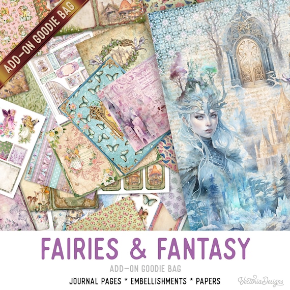 Fairies & Fantasy Goodie Bag, Junk Journal Pages, Papers, Junk Journal Printables, Junk Journal Supplies Printable Junk Journal Kit 003388