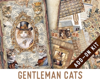 Gentleman Cats Junk Journal Kit ADD-ON, Printable Junk Journal Pages Printable Junk Journal Kit Craft kits Vintage Junk Journal 003273