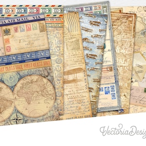 Travels Paper Pack Mail Paper Pack World Letters Paper Printable Paper Pack Travel Mail Crafting Paper Printable Paper Junk Journal 002961