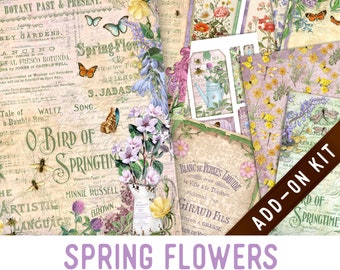 Spring Flowers Junk Journal Kit ADD-ON, Printable Junk Journal Pages Printable Junk Journal Kit Craft kits Vintage Junk Journal 003252