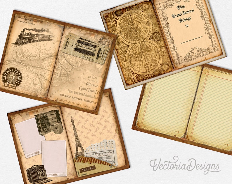 Travel Journal Kit, Printable Journal, Vintage Journal, Scrapbooking Journal, Junk Journal Digital, Paper Craft Pages, Downloads 001914 image 3