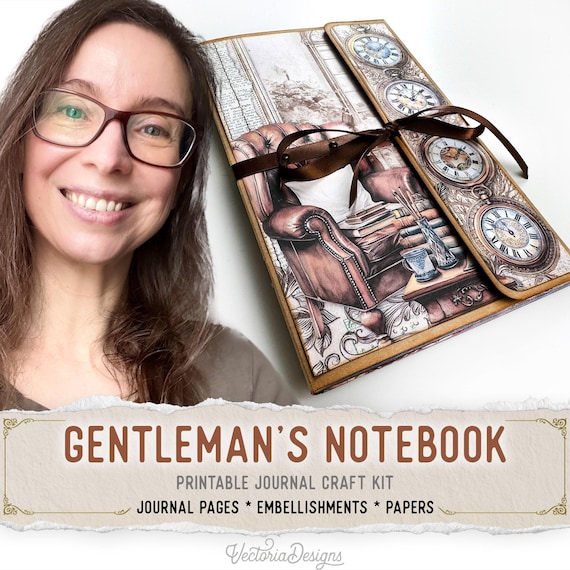 Gentleman's Notebook Junk Journal Kit (Standard) - Printable Pages, Papers and Embellishments for Crafting - 003262