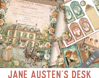 Jane Austen Large Junk Journal Kit MINI, Jane Austen Crafting Printables Jane Austen Embellishments Printable Winter Paper Journal 003581