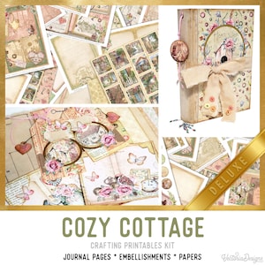 Cozy Cottage Journal , Vintage Planner Printables, Junk Journal Kit, Journal Ephemera, Scrapbook Journal, Cottagecore Journal 002237 image 1