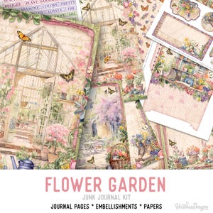 Flower Garden Junk Journal Kit, Flower Printable Junk Journal Kit Garden Embellishments Flower Junk Journal Papers Garden Craft kit - 003190
