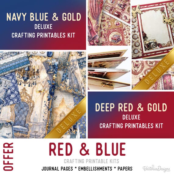 Red & Blue Offer, Journal Craft Printables (Pages, Papers and Ephemera) - 003854