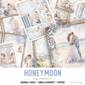 Honeymoon Junk Journal Kit, Printable Junk Journal Kit Wedding Honeymoon Embellishments Junk Journal Honeymoon Papers Kit Wedding - 003089