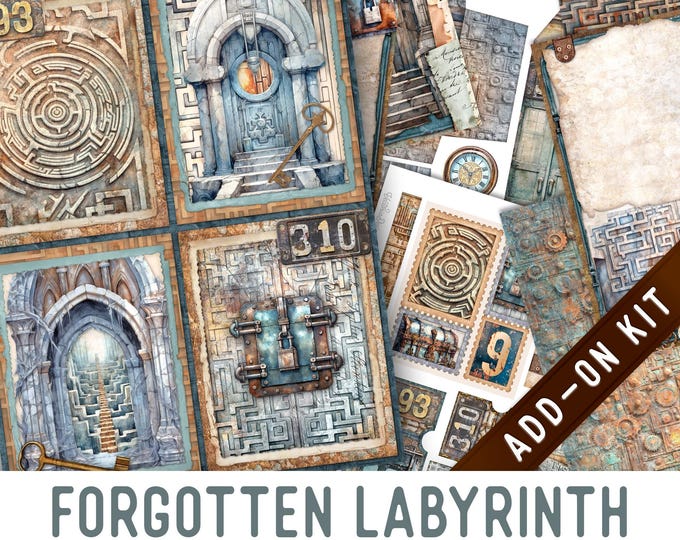 Featured listing image: Forgotten Labyrinth Junk Journal Kit ADD-ON, Printable Craft kit with Journal Pages, Embellishments and Papers - 004006