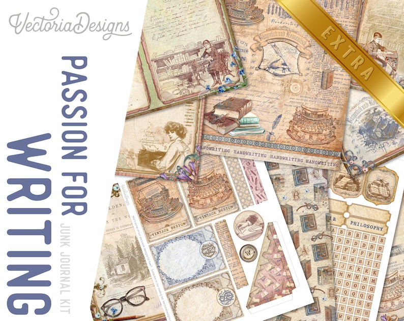 Creative Writing DELUXE MEGA Crafting Bundle, Writer, Vintage Books, Printable Paper Pack, Embellishments, Junk Journal, Craft Kits 002690 image 7