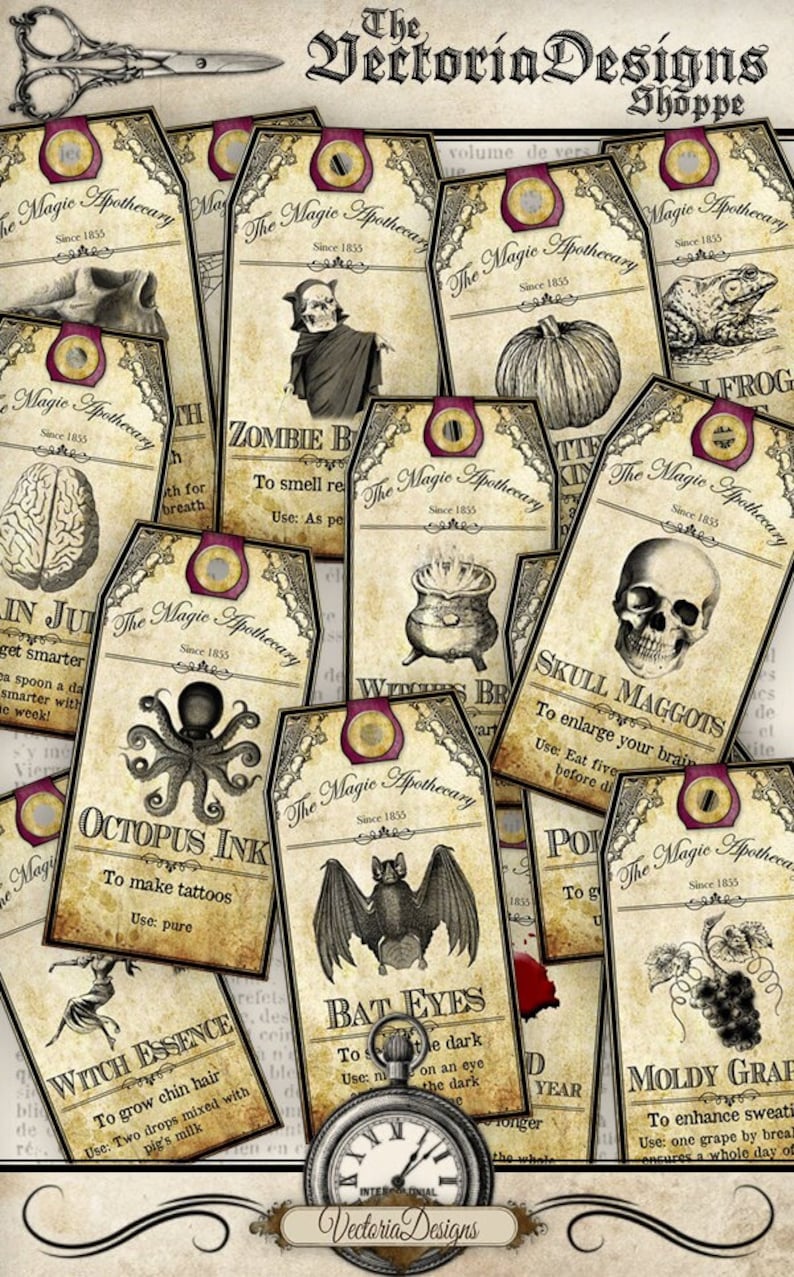 Halloween Apothecary Labels Halloween Tags Printable | Etsy