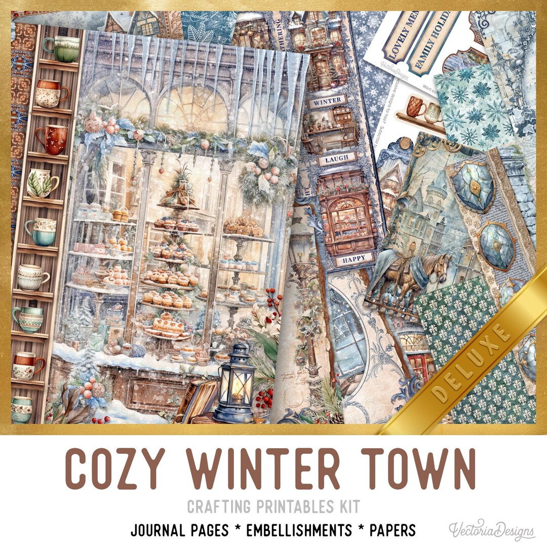 Cozy Winter Town Junk Journal Kit DELUXE - Printable Pages, Papers ...