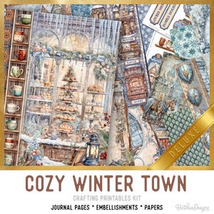 Cozy Winter Town Junk Journal Kit DELUXE, Winter Crafting Printables Winter Versieringen Winter Printable Winter Paper Junk Journal 003565