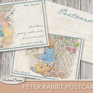 Peter Rabbit Postcards, Printable Postcards, Beatrix Potter Digital, Party Supplies, Digital Peter Rabbit Gift Tags, Scrapbook Sheet 001717 image 3