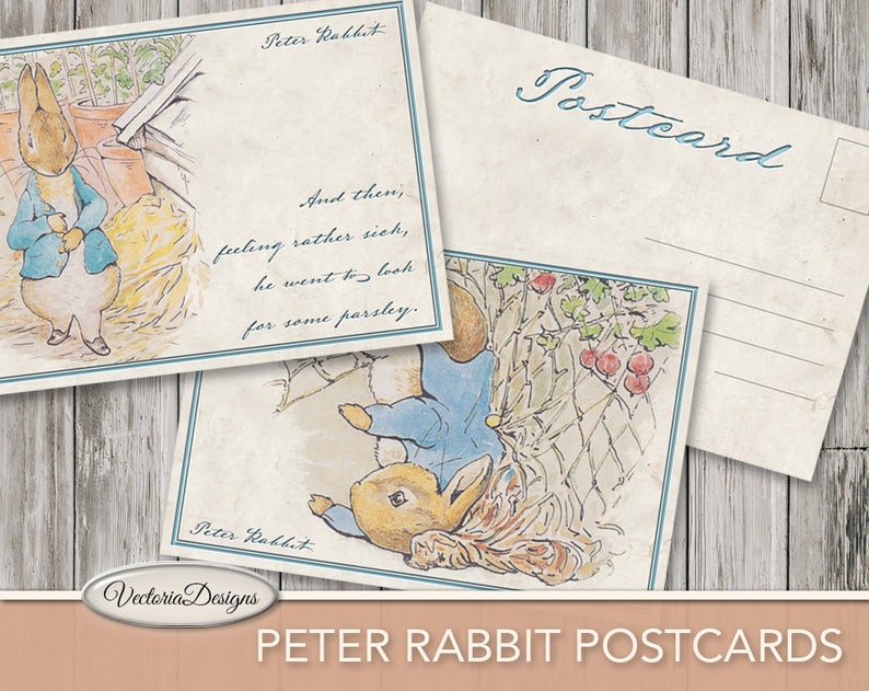 Peter Rabbit Postcards, Printable Postcards, Beatrix Potter Digital, Party Supplies, Digital Peter Rabbit Gift Tags, Scrapbook Sheet 001717 image 3