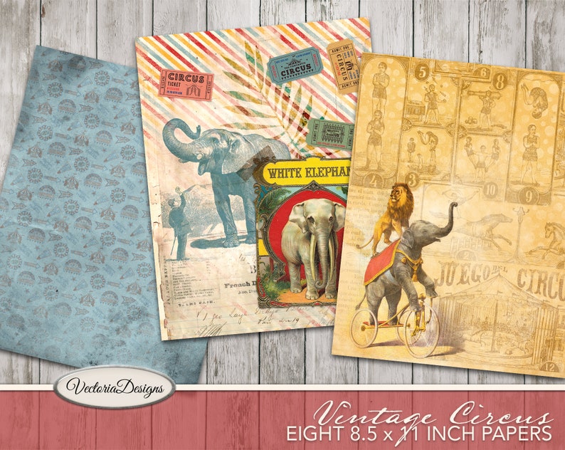 Vintage Circus Paper Pack, Printable Paper Pack, Decorative Paper, Circus Decoration, Digital Paper Pack, Crafters Paper Pack 002022 image 4