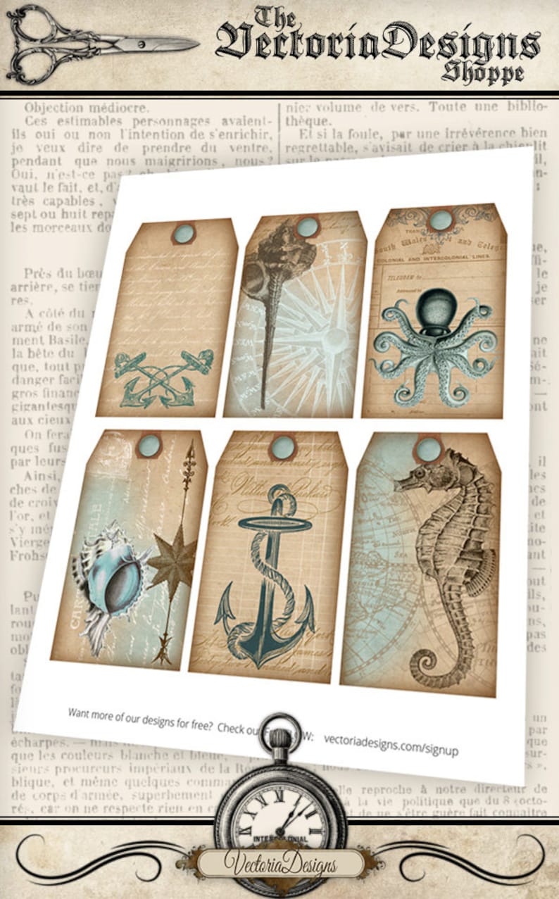 Nautical Tags, Nautical Decoration, Nautical Stencils, Printable Nautical Tags, Digital Tags, Anchor Gift Tags, Scrapbook Paper 001255 image 2