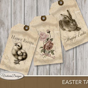 Easter Printable Tags, Easter Decoration, Gift Tags, Easter Download, Bunny Tags, Flower Tags, Easter Printable, Vintage Easter Tags 000358 image 4